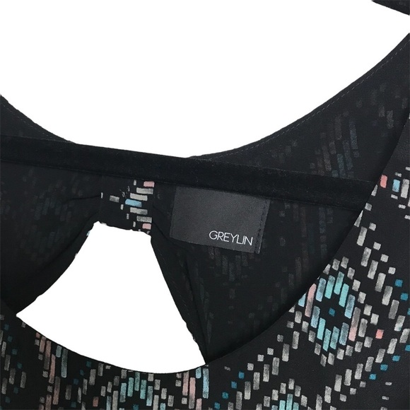 Greylin Black Multicolor Sleeveless Cut Out Back Mini Dress Approx Small - Picture 7 of 7